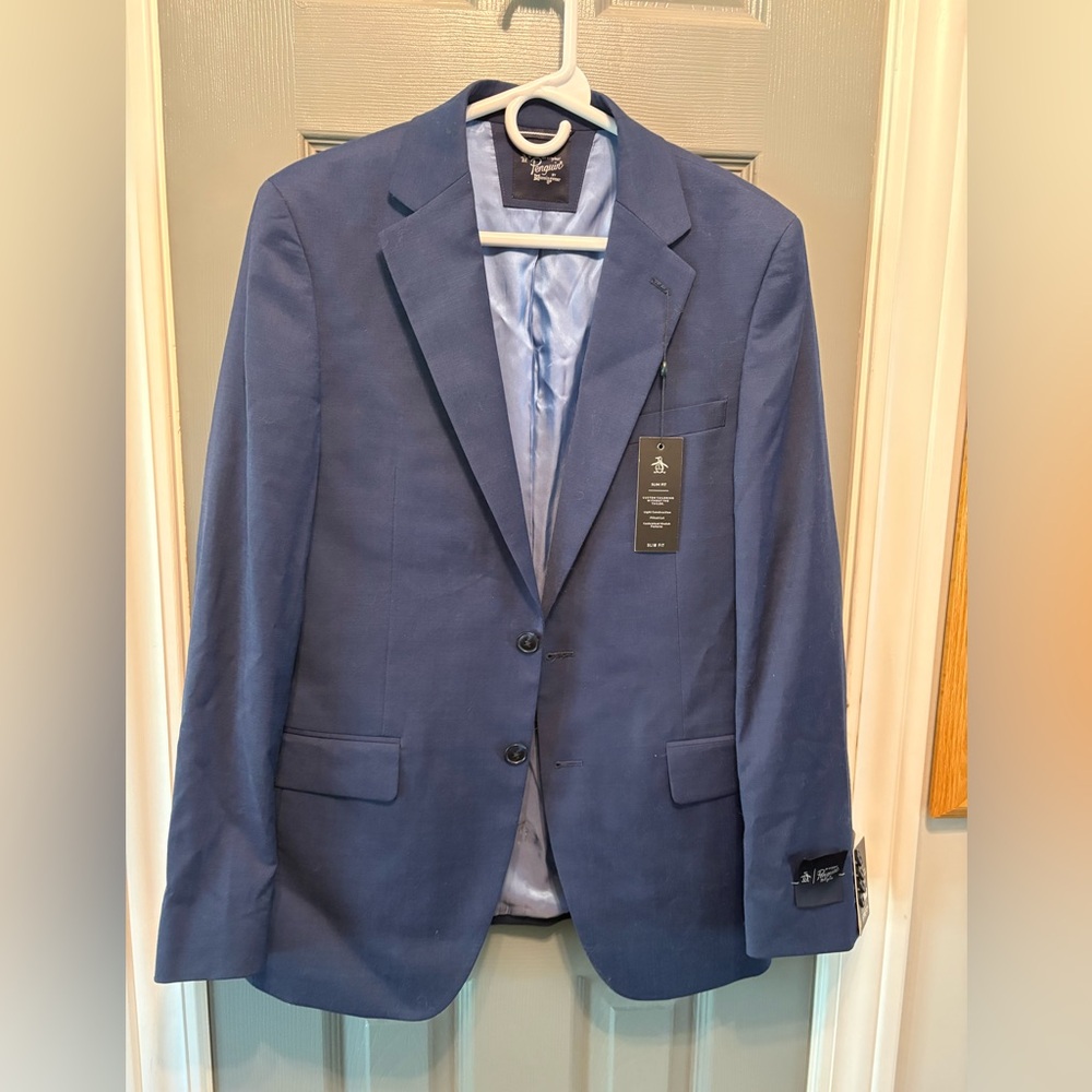 Original Penguin Wool Blend Slim Fit Suit Jacket in Navy 38 regular